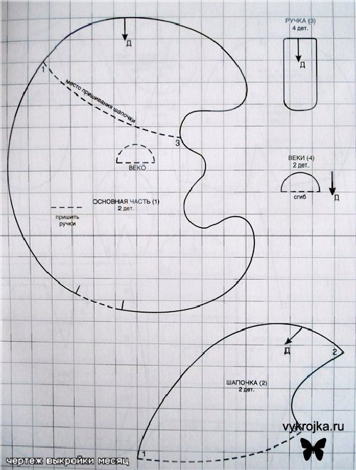 Выкройка игрушки-подушки Месяц