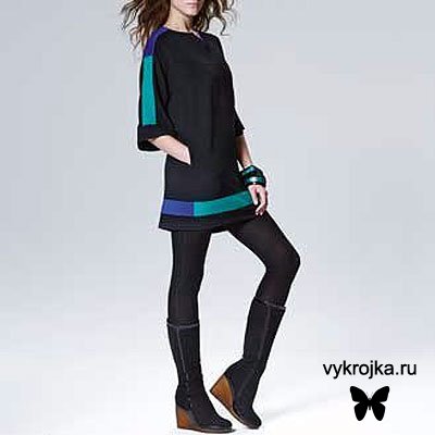 Выкройка молодежного платья с цветными вставками.